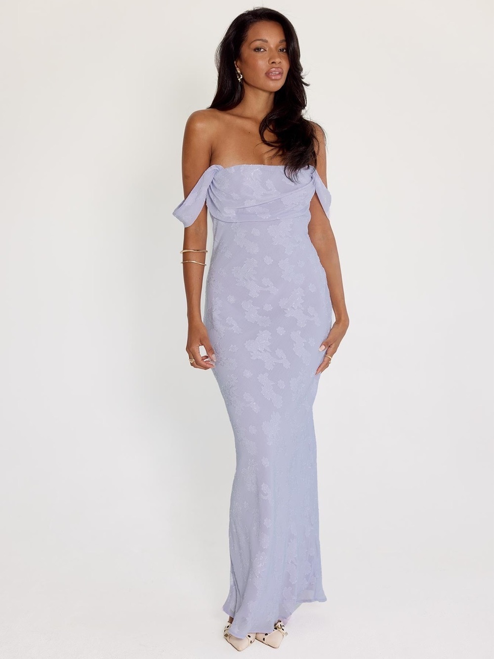 PRINCESS POLLY Azura Off The Shoulder Maxi Dress in Lilac 4